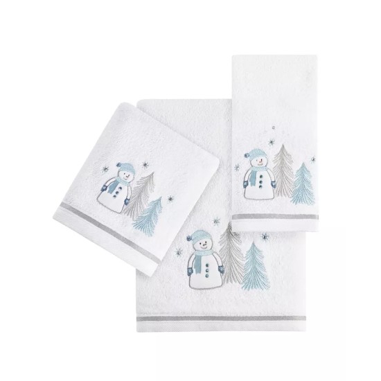  Snowman Embroidered Bath Towel, White, 30″ x 56″