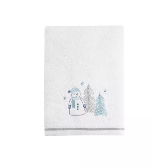  Snowman Embroidered Bath Towel, White, 30″ x 56″