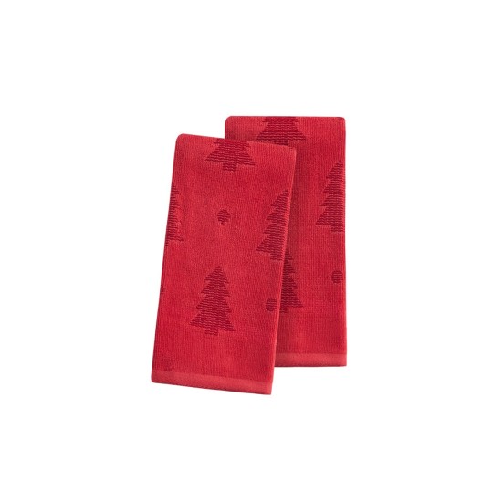  Tonal Tree Fingertip Towel, Red, 11″ x 18″