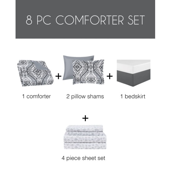  Parker 8-Pc. Queen Comforter Set, Gray