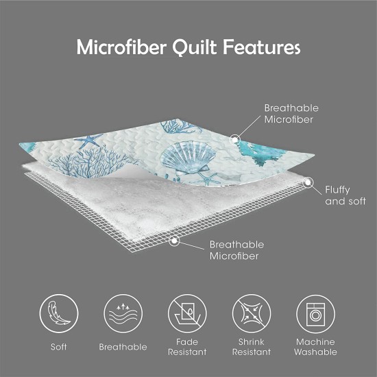  Lightweight Reversible Microfiber Quilt Bedding Set, 2 Piece, Full/Queen, Seascape Ocean