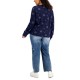  Trendy Plus Size Printed Notch-Neck Thermal Top, Navy, 2X