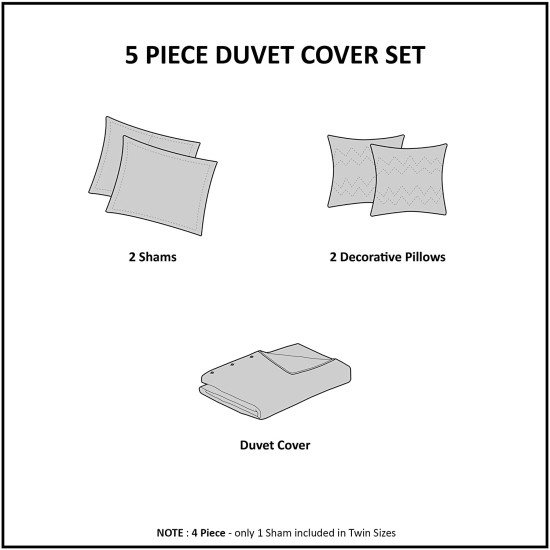  Paloma 5-Pc. Duvet Cover Set, Full/Queen(88″x92″) Ivory