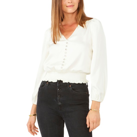 28th & Park Juniors’ Jeweled Button Top, White/L