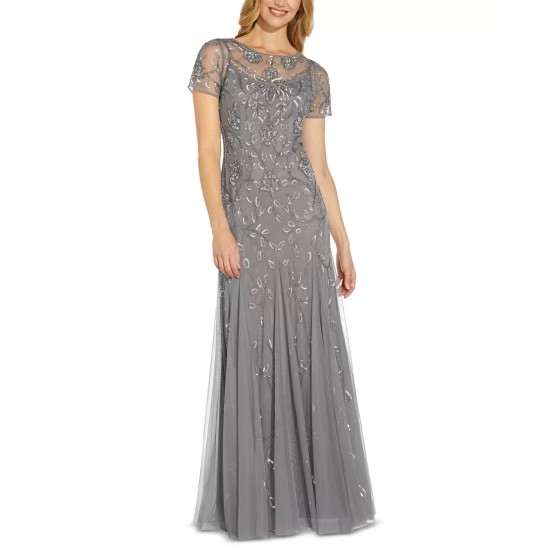  Women’s Beaded Gown Dress, Gray, 4
