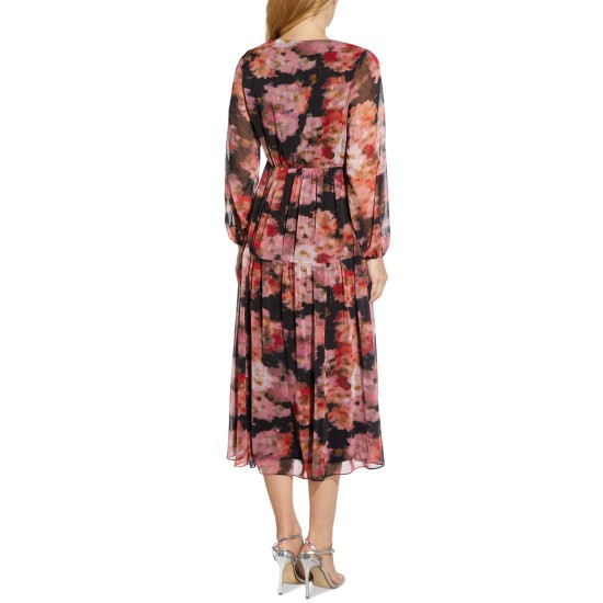  Women’s Plus Size Metallic Chiffon Tiered Dress, Multicolor, 16