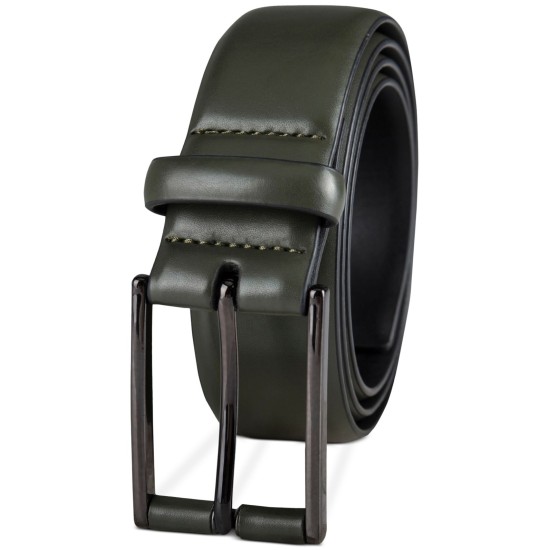  Men’s Alfatech Stretch Faux-Leather Wrapped Buckle Dress Belt, Green, Small