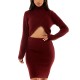  Womens Juniors’ Cropped Turtleneck Sweater & Skirt Set, Wine/L