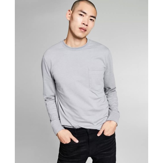  Mens Pocket Long-sleeve T-Shirt, Gray, L