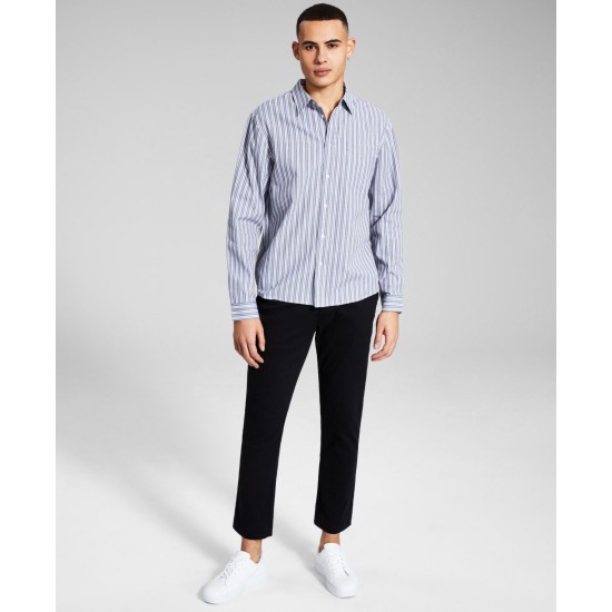  Men’s Striped Oxford Shirt, Grey/White, Small