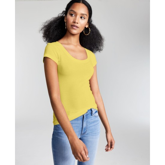  Juniors’ Scoop-Neck Cap-Sleeve T-Shirt, Yellow/S