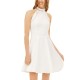  Juniors’ Womens Lattice Halter Fit & Flare Dress, White,1