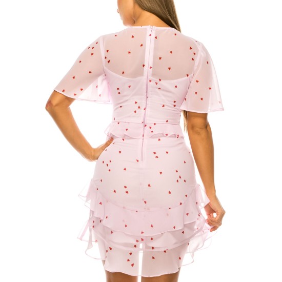 B Darlin Womens Juniors’ Flutter Sleeve V-Neck A-Line Dress, Light Pink/7-8