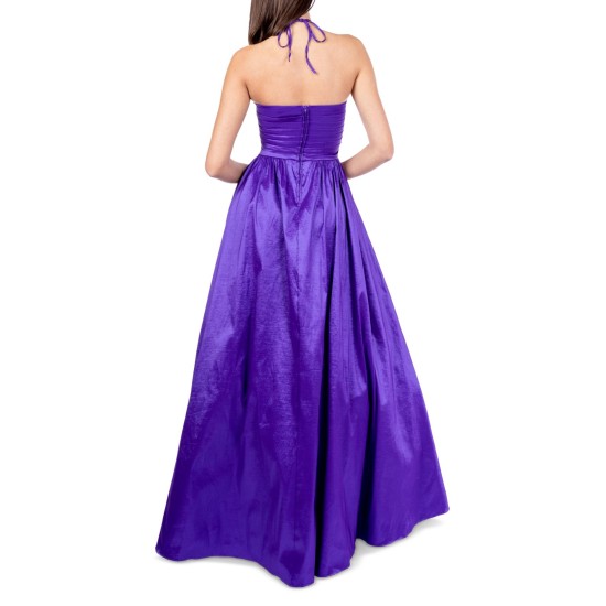 B Darlin Womens Juniors’ Halter-Tie Taffeta Gown, Purple/7-8