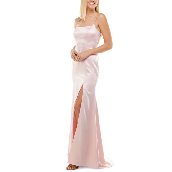  Women’s Strappy Side-Slit Gown Dress, Pink, 5/6