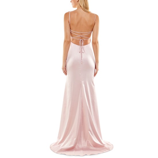  Women’s Strappy Side-Slit Gown Dress, Pink, 5/6