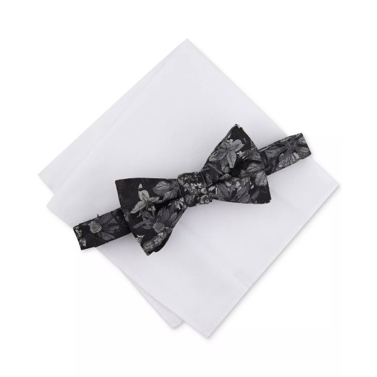  Men’s Troude Floral Pre-Tied Bow Tie, Black