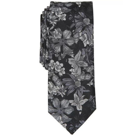  Men’s Troude Skinny Floral Tie, Black