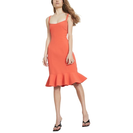  Womens Gigi Ruffle Hem Sheath Dress, Orange/S