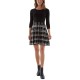  Womens Juniors’ Plaid-Skirt Sweater Dress, Black/L