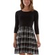  Womens Juniors’ Plaid-Skirt Sweater Dress, Black/L