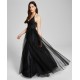  Juniors’ Applique Halter Mesh Gown Dress, Black, 5