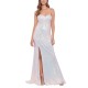  Womens Juniors’ Pleated Sequined Ball Gown Dress, White/0