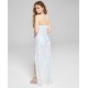  Womens Juniors’ Sequinned-Pattern Strappy-Back Gown, White/9