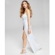  Womens Juniors’ Sequinned-Pattern Strappy-Back Gown, White/9