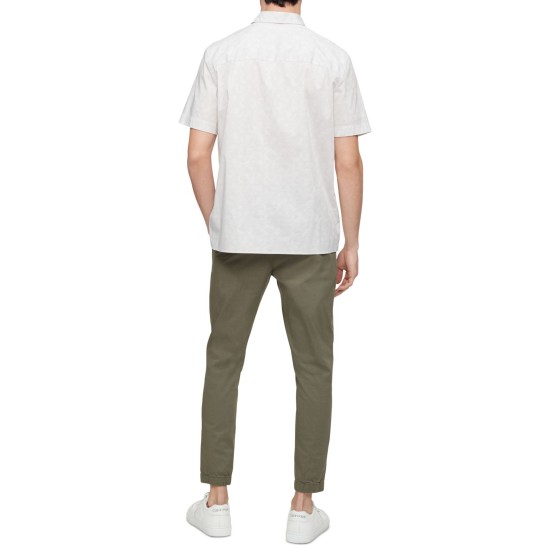  Men’s Short Sleeve Stretch Cotton Pattern Shirt, Light Gray, Small