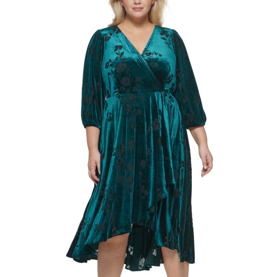  Womens Plus Size Velvet A-Line Midi Dress, Aqua/22W
