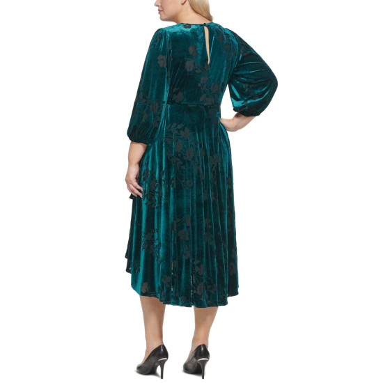  Womens Plus Size Velvet A-Line Midi Dress, Aqua/22W
