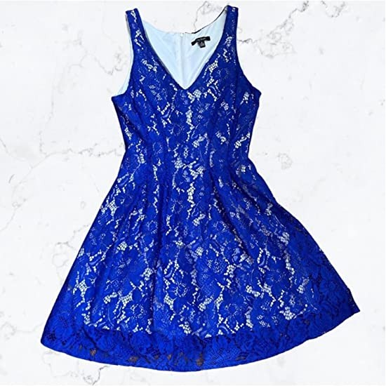  Womens Blue Zippered Pleated Lined Sleeveless V Neck Mini Party Fit + Flare Dress Juniors 5