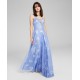 s Womens Juniors’ Printed-Overlay Glitter Ball Gown, Light Blue/5