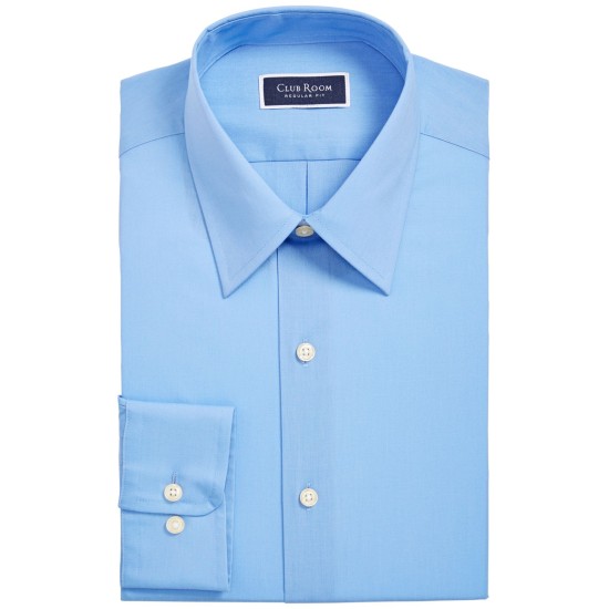  Men’s Classic/Regular-Fit Solid Dress Shirt, Blue, Small