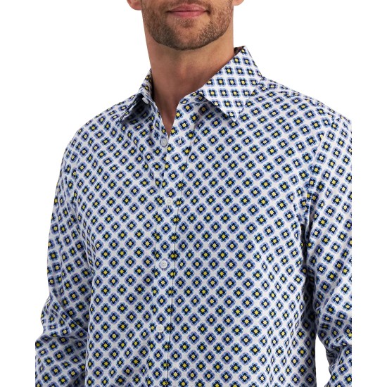  Men’s Concho Tile-Print Shirt, Pale Ink Blue, Medium