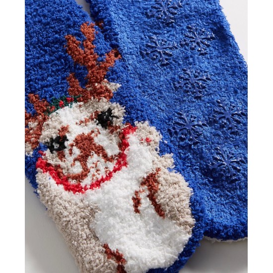  Men’s Cozy Holiday Reindeer Dog Socks, Blue