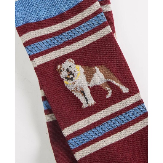  Men’s Holiday Bulldog & Stripes Crew Socks, Burgundy