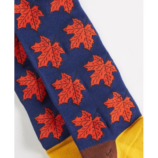  Men’s Holiday Maple Leaves Crew Socks, Yellow/Brown