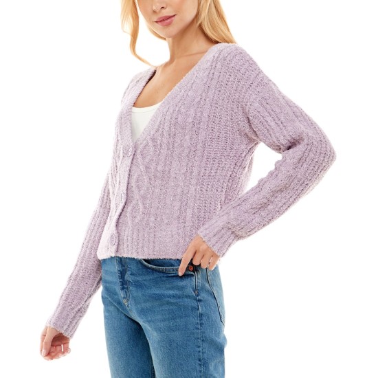  Juniors’ Cable-Knit Cardigan, Lilac/XS
