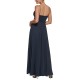  Ruched-Bodice Gown Dress, Navy, 12