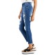  Destructed High-Rise Raw-Hem Skinny Jeans, Blue/5