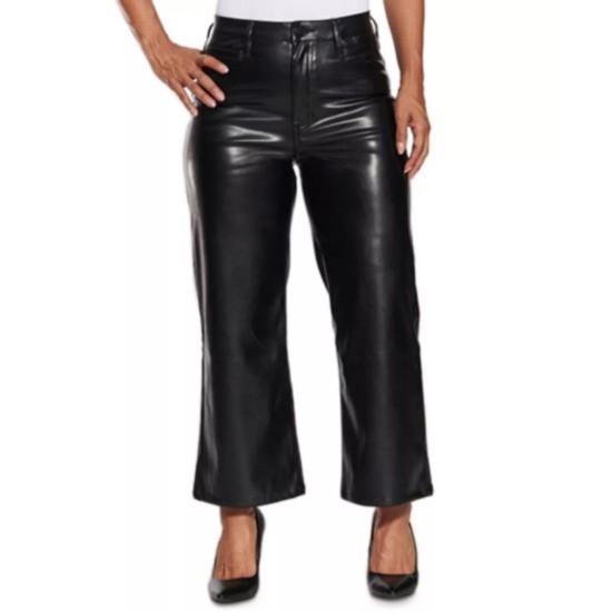  Womens Cropped Vegan Leather Wide-Leg Pants, Black, 9