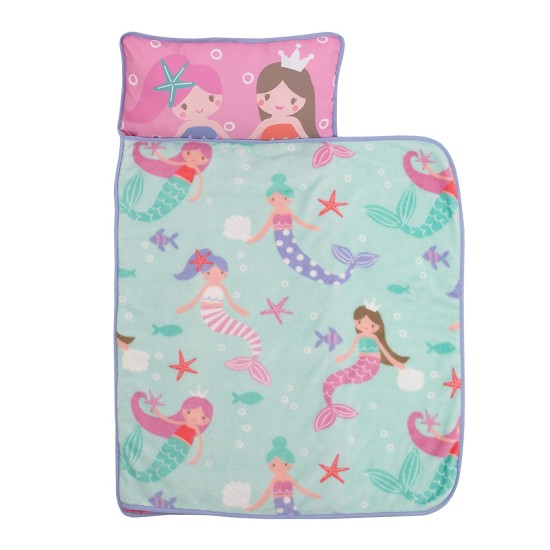  Mermaid Nap Mat with Pillow and Blanket, Aqua/Lavender, 35.5″ x 46″