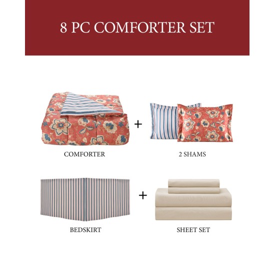  Francie 8-Pc. Reversible Full Comforter Set Bedding, Burnt Red, Full