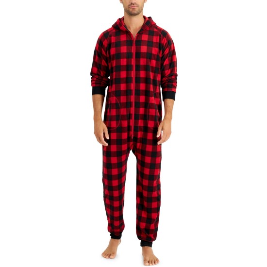  Mens Matching 1-Piece Red Check Printed Pajamas, X-Large , Red