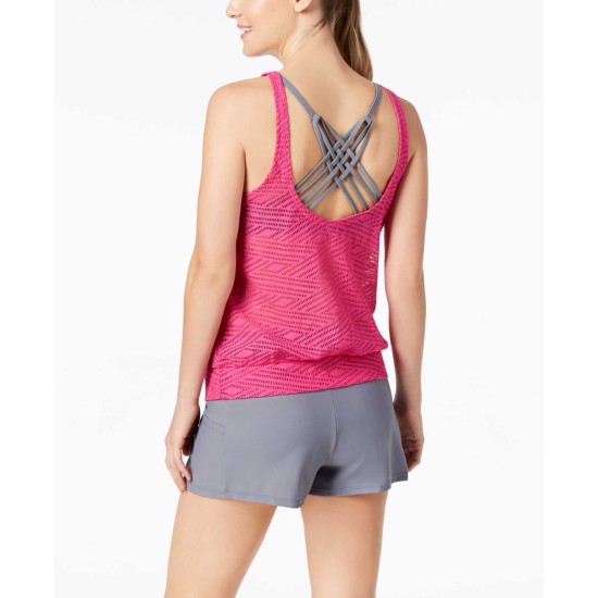  Sporty Splice Layered Crochet Top Women’s Swimsuit (Pink, M)