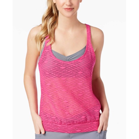  Sporty Splice Layered Crochet Top Women’s Swimsuit (Pink, M)
