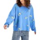  Juniors’ Butterflies Cutoff Sweatshirt, Blue/L