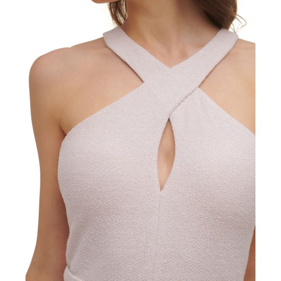  Womens Belted Side-Slit Dress, Beige/4